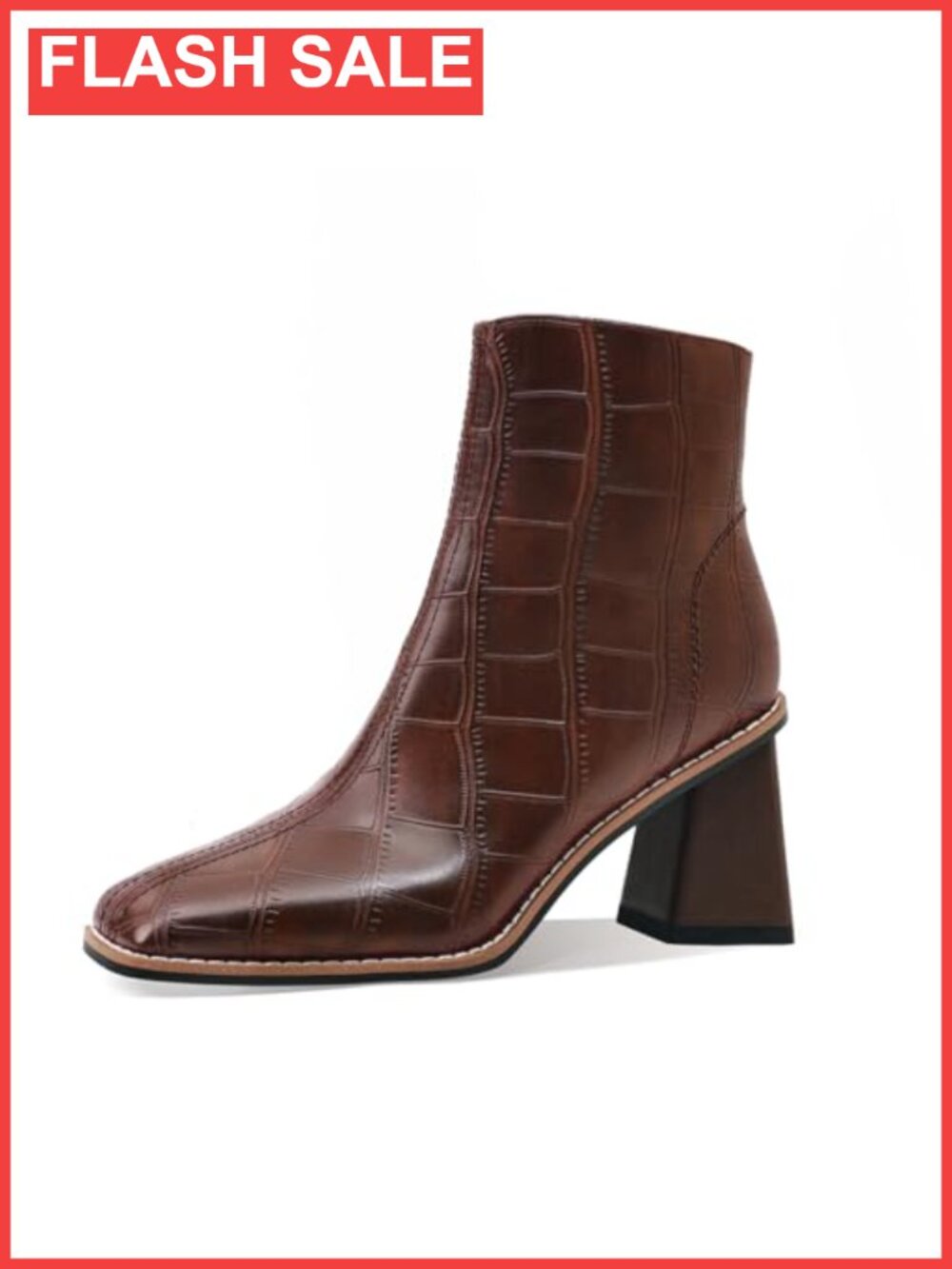Womens Chunky Heel Ankle Boots Faux Leather Square Pointed Toe Side Zipper